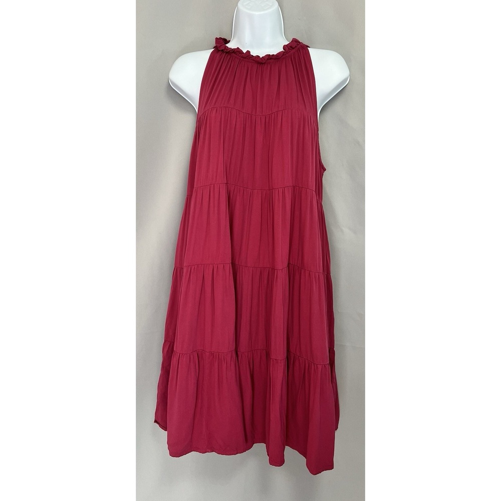 Women Summer Casual Sleeveless Halter Dress Ruffle Flowy Boho Sun Dress Sz XL‎